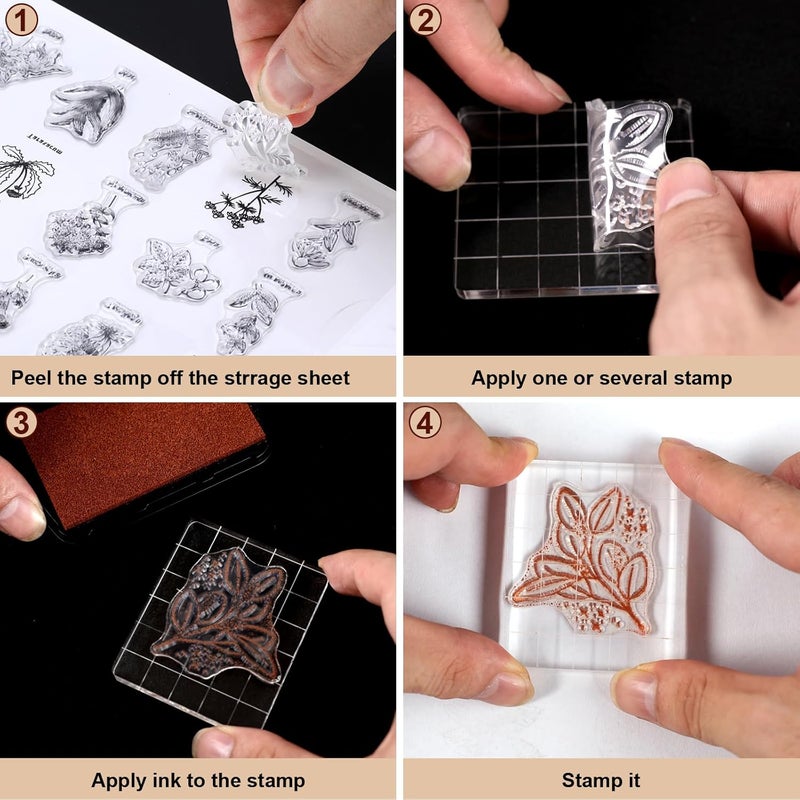 Clofiak 6Pcs Acrylic Stamp Blocks for Stamping, Clear Acrylic Stamping Blocks Set with Grid Lines Stampings Tool for Crafting Scrapbooking Crafts, Making DIY Craft Assorted Sizes - Image 5
